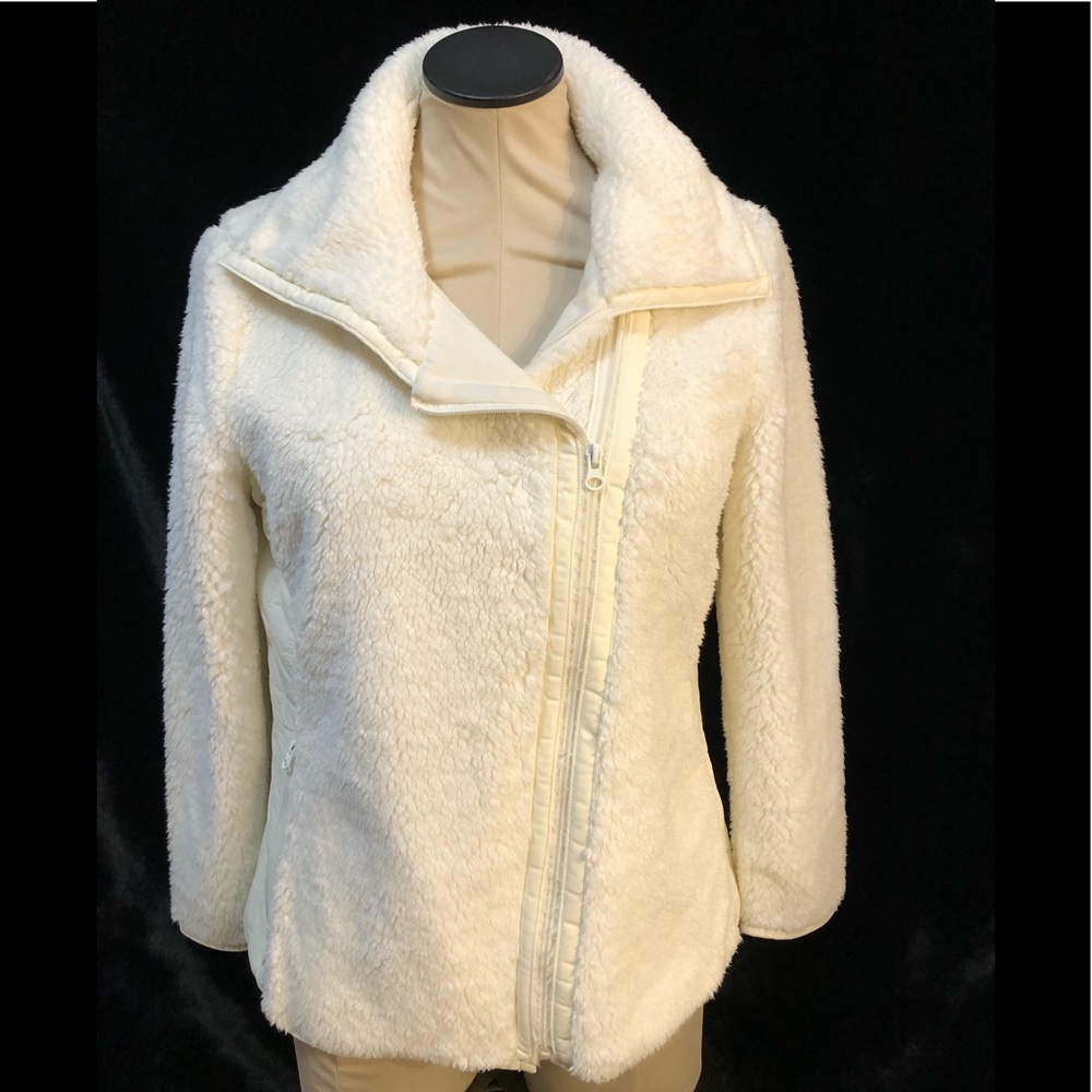 T By Talbots Cream Colored Sherpa Zip Up Jacket S… - image 1